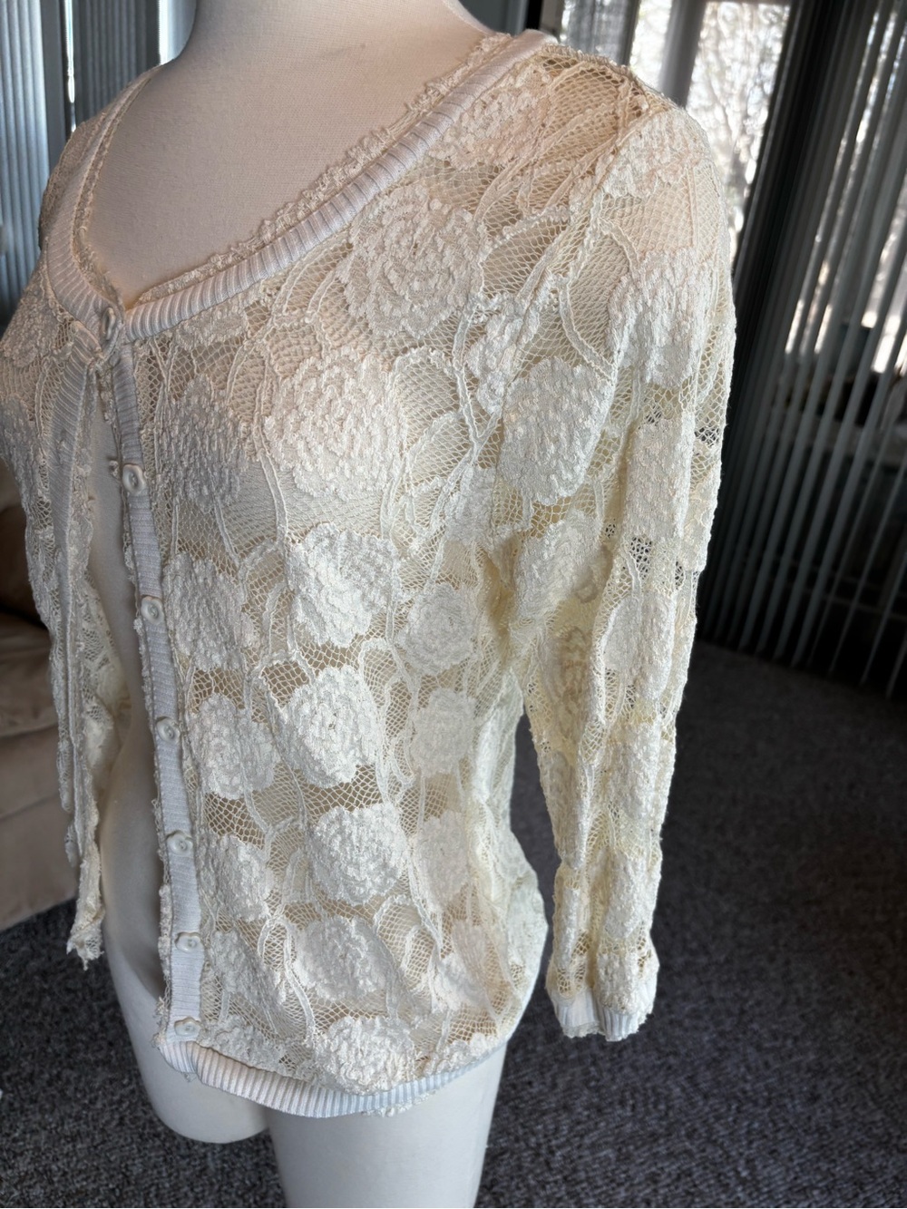 American Rag Cream Lace Button-Front Cardigan - Picture 3 of 5